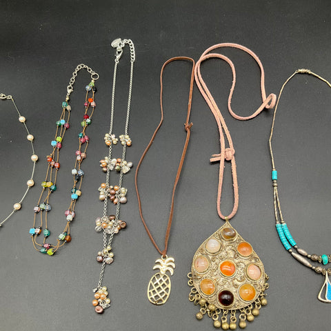 Boho Southwestern Tribal Style Necklace Jewelry Lot of 7 Beaded Pearl Pineapple