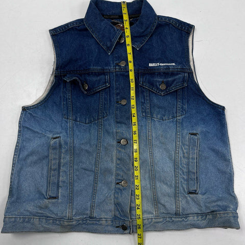 Vintage Y2K Harley-Davidson Women's Blue Faded Denim Embroidered Vest Sz 1W