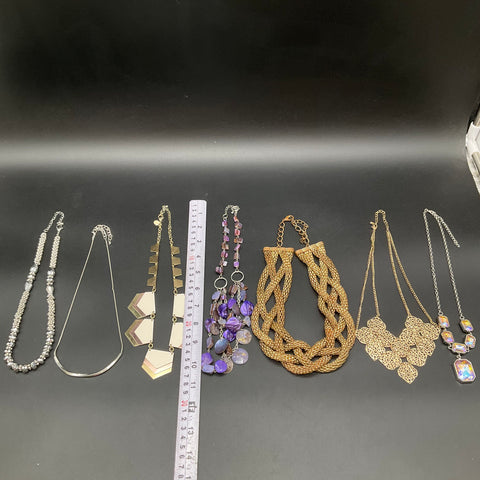Costume Jewelry Lot of 7 Vintage to Modern Statement Bib Collar Beaded Necklaces