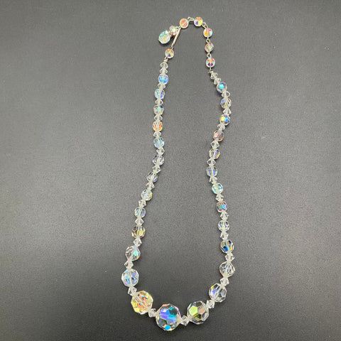 Vintage AB Crystal Jewelry Lot 5pc Necklace Bracelet Clip-On Earrings Set