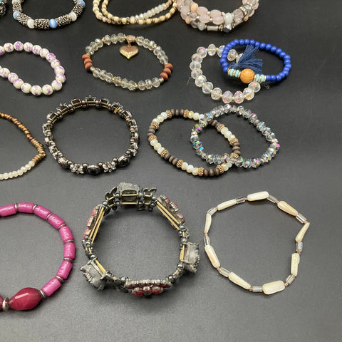 Vintage & Modern Mixed Costume Jewelry Lot 26 Beaded Bracelets Bangles Cuffs