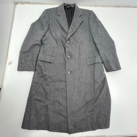 Vintage 80s Hart Schaffner Marx Men's Hastings Gray Wool Topcoat Overcoat 44R