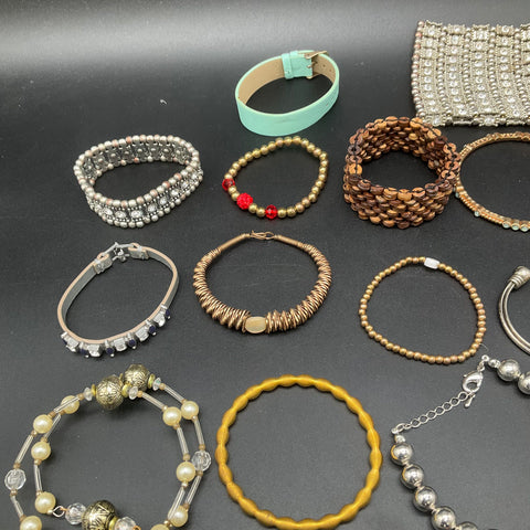 Fashion Costume Jewelry Game Day Football Beaded Bangle Stretch Lot of 27 Boho