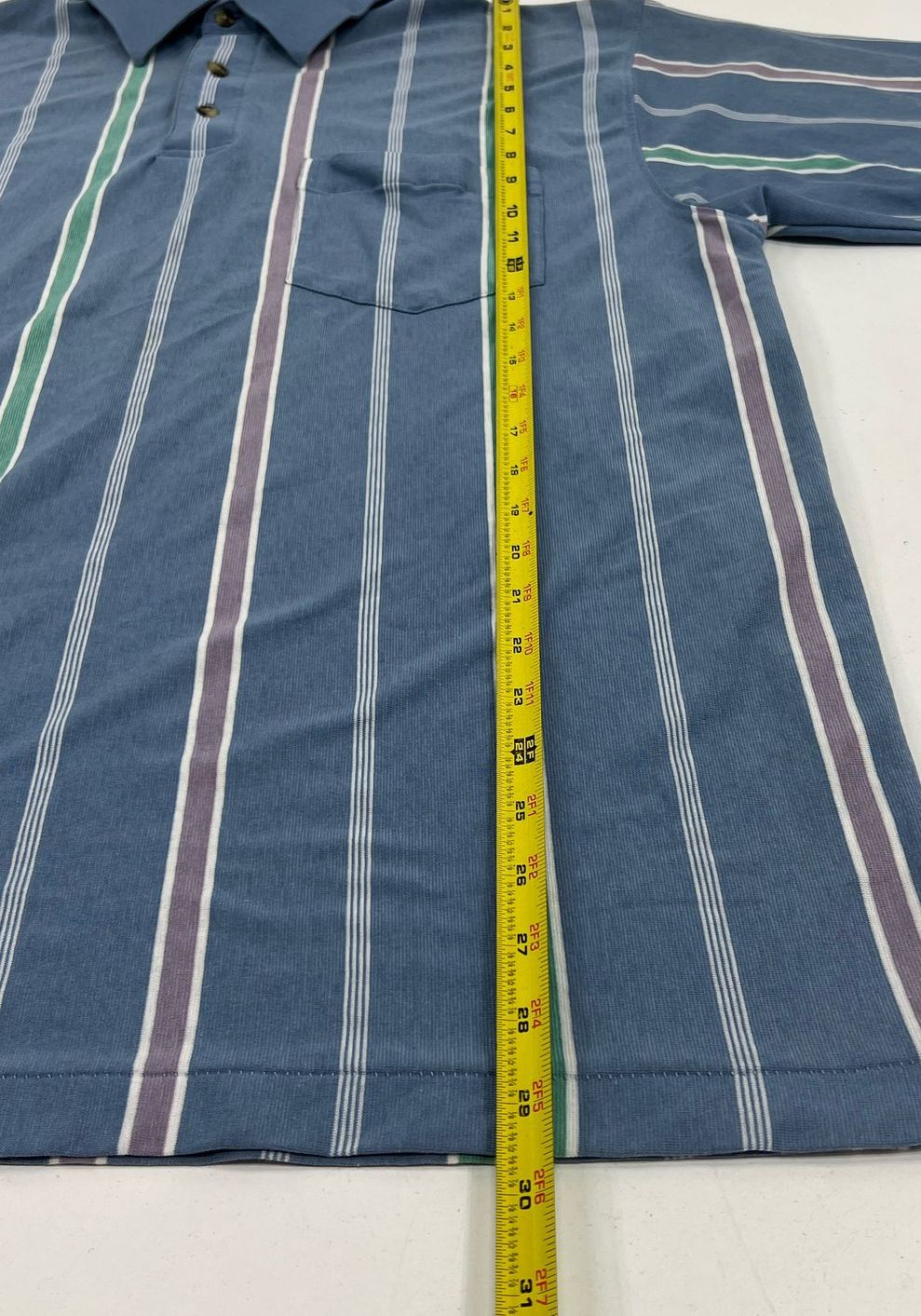 VTG Men's Carriage Trade Arrow Blue Striped Short Sleeve Polo Shirt Size Large
