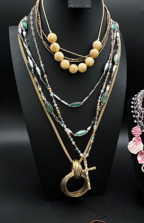 Vintage to Modern Costume Jewelry Necklace Lot 1.5 Lbs Beaded Pendants Statement