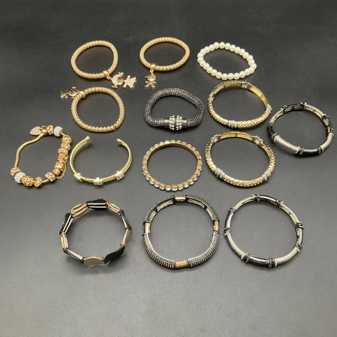 Mixed Costume Jewelry Lot 14 Bracelets Bangle Cuff Stretch Charm 0.73 lbs