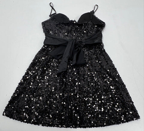 Maloom Women's Black Sequin Empire Waist Mini Cocktail Dress Sz 12 NWT