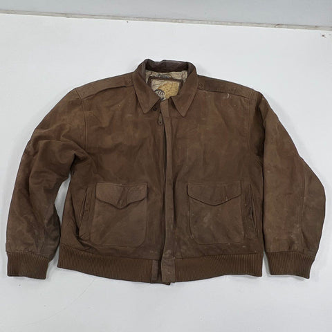 Vintage 90s Leather Fashions Suede Map Lining Bomber Aviator Jacket Sz L