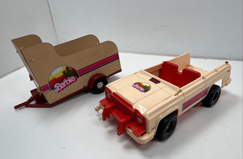 Vintage 1973 Barbie Travelin' Jeep and Trailer Lot Mattel 2 Piece 34 Inch
