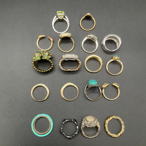 Mixed Style Fashion Jewelry Ring Lot of 17 Rhinestone Turquoise Faux Opal Sizes