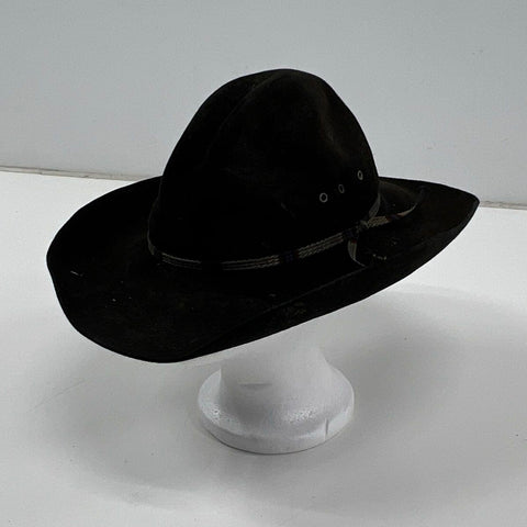Vintage 70s Stetson Men's Black Felt Cowboy Hat Braided Band Wide Brim