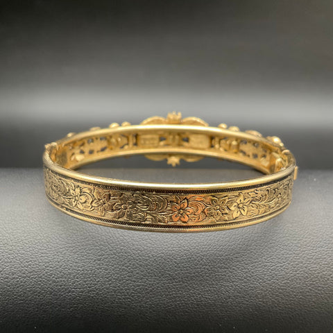 Vintage Avon Victorian Revival Gold Tone Bangle Bracelet Blue Purple Stones
