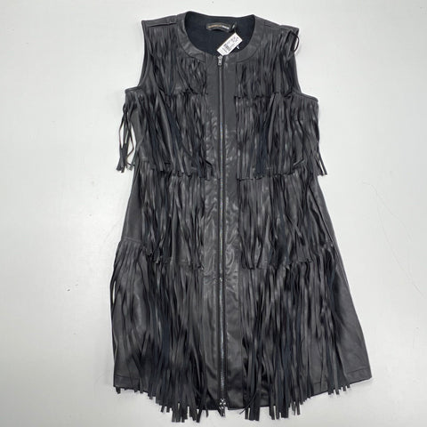 NWT Gabrielle Union Black Faux Leather Tiered Fringe Zip Dress Women's XL