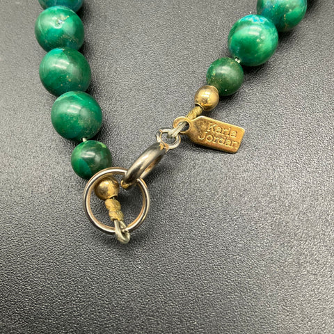 Karla Jordan Vintage Carved Chrysocolla Angel Pendant Beaded Necklace