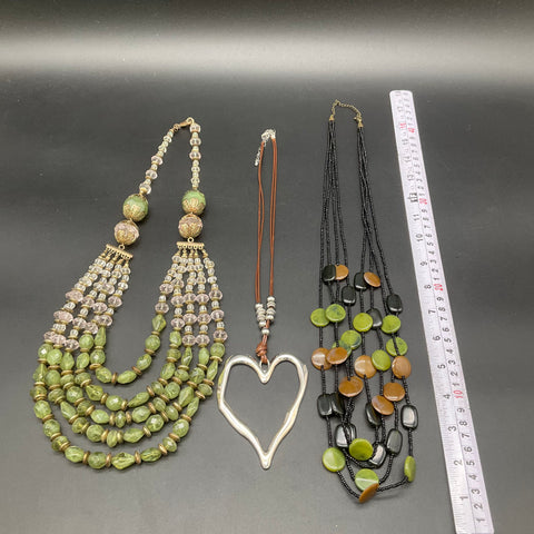 Lydell NYC Statement Beaded Necklaces Lot of 3 Boho Heart Pendant Multi-Strand