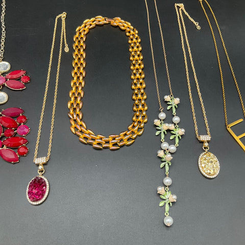 Fashion Jewelry Lot of 7 Necklaces Gold Tone Statement Bib Floral Druzy Style