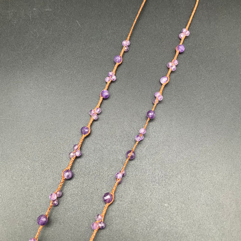 Chan Luu Sterling Silver 925 Amethyst Woven Cord Beaded Statement Necklace 30"