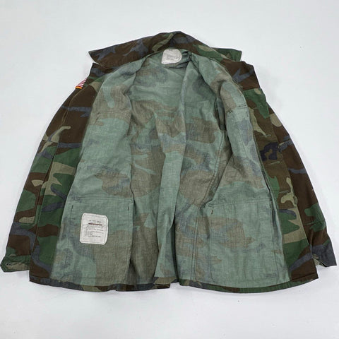 Vintage 80s US Army BDU Combat Jacket Woodland Camo USNDC Men's Small Regular