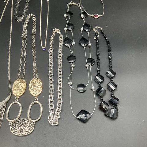 Fashion Jewelry Lot 12 Necklaces Statement Pendant Rhinestone Tassel Silver Tone