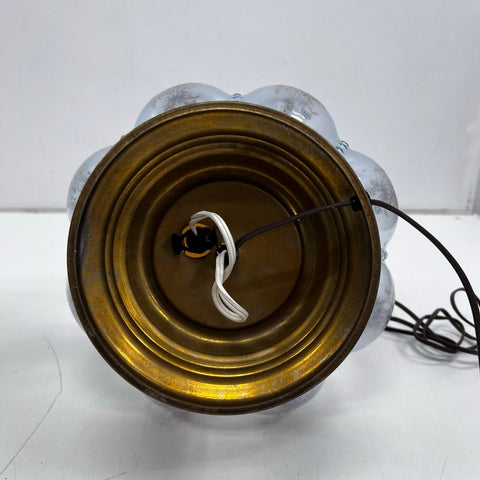 Carl Falkenstein Blue Glass Floral Table Lamp Brass Base Vintage Works