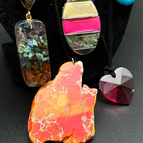 Bohemian Jewelry Lot 15+ Corded Necklaces Stone Resin Glass Evil Eye Turtle