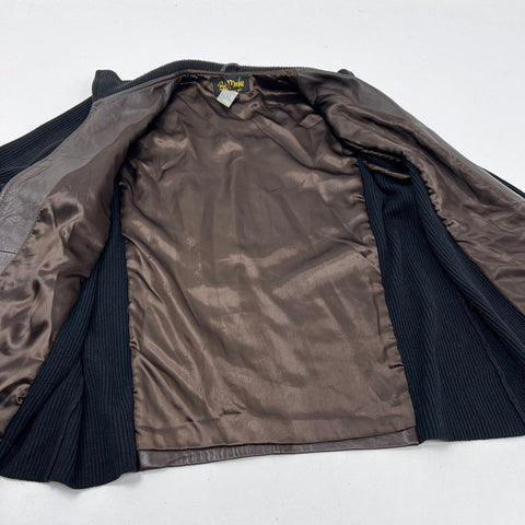 Bob Mackie Wearable Art Women's Brown Leather Ribbed Embroidered Jacket Sz L