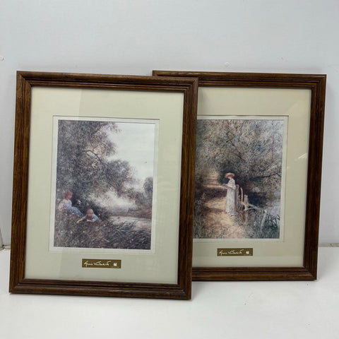 Gloria Vanderbilt Lot 2 Framed Art Prints 16.5x13.5 Romantic Genre Scenes Signed