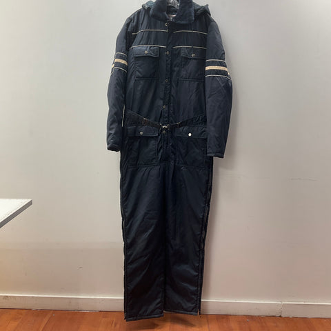 Sears Work Outerwear Men's Navy Belted Coveralls Hooded Insulated Size L Vintage