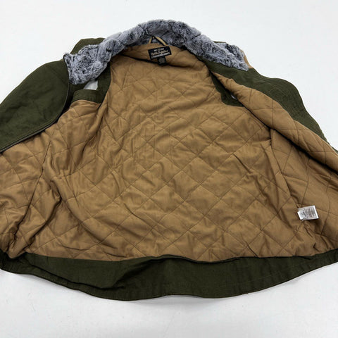 Noble Outfitters Women's Olive Green Faux Fur Collar Quilted Cotton Vest Sz L