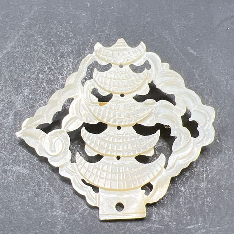 Mother Of Pearl Carved Chinese Pagoda Brooch