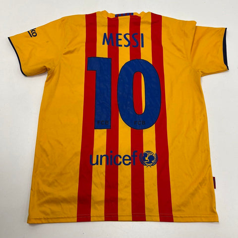 FC Barcelona Men's Yellow Qatar Airways Beko V-Neck Soccer Jersey Shirt Size L