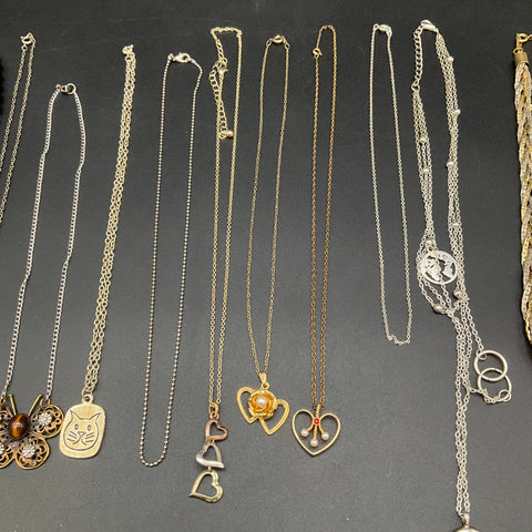 Vintage & Modern Costume Jewelry Lot of 12 Necklaces Hearts Butterfly Cat Moon