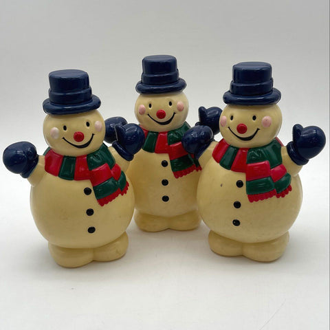 Vintage Snowman Figurine Lot Hard Plastic Christmas Holiday Decor 6 Inch 3 Pcs