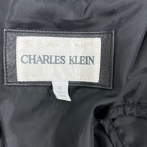 Charles Klein Men's Black Leather Quilted Barn Field Jacket Vintage Y2K XL