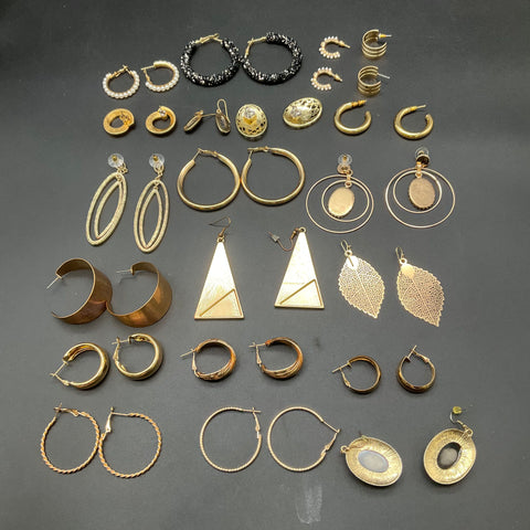Gold Tone Fashion Earrings Jewelry Lot of 20 Pairs Hoops Drops Geometric