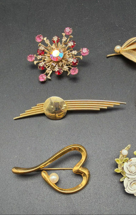Vintage Gold Tone Costume Jewelry Brooch Lot of 10 Coro Signed Floral Ballerina