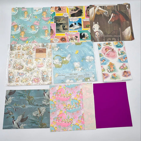 Vintage Wrapping Paper Lot Hallmark American Greetings Mixed Themes 19 Pieces
