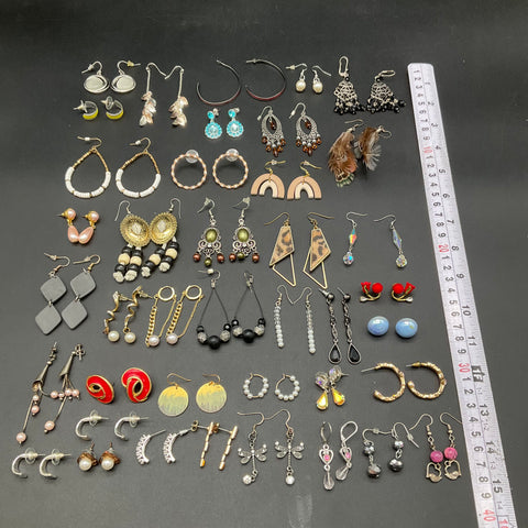 Vintage to Modern Costume Jewelry Lot 35+ Pairs Earrings Hoops Dangles Studs