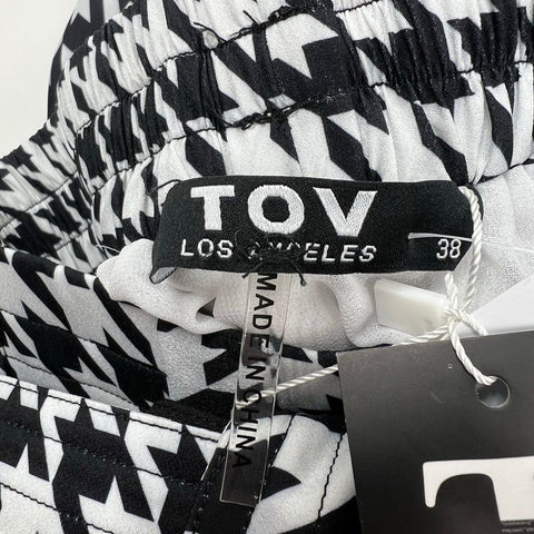 TOV Women's Black White Houndstooth Stripe Split Maxi Skirt Size S NWT