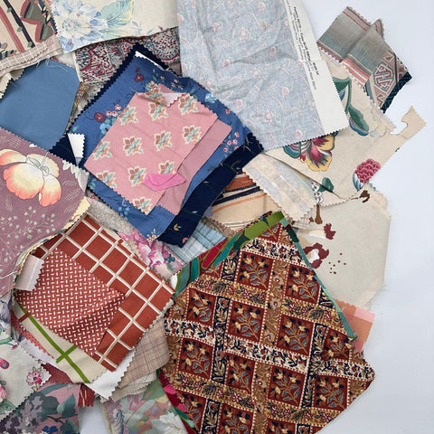 Vintage Quilt Squares Lot Mixed Cotton Fabric Scraps Florals Patterns 5.3 Lbs