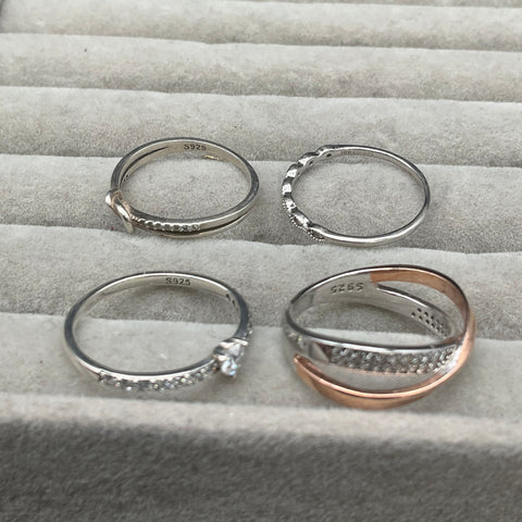 Sterling Silver 925 Jewelry Lot of 4 Rings Sizes 6.5-7.5 Heart Knot X-Design