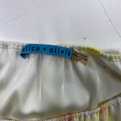 Alice & Olivia Women's Yellow Green Tie Dye Puff Sleeve Blouse Sz S