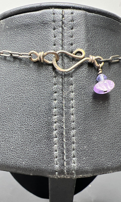 Artisan Sterling Silver Amethyst Chip & Pendant Necklace Dark Patina 20 Inch