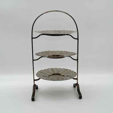 International Silver Co. Silver Plate 3-Tier Serving Stand Tray Pierced 4 Piece