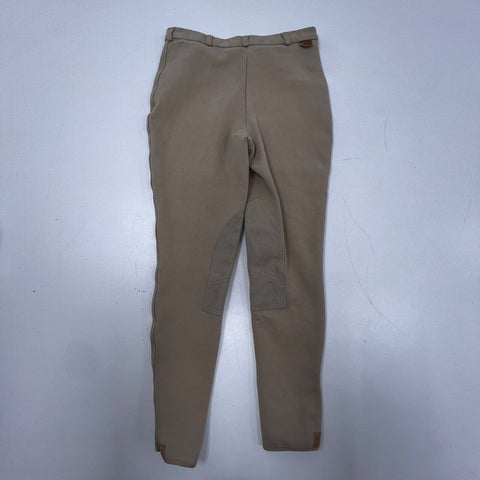 On Course Women's Tan Cotton Naturals Riding Jodhpurs Breeches Knee Patch Sz 32