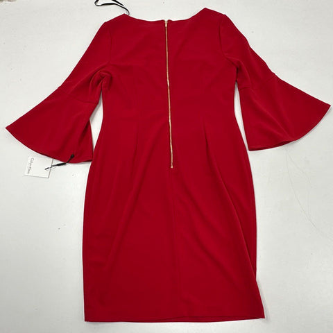 Calvin Klein Women's Red Bell Sleeve Sheath Dress Zip Back Sz 12 NWT
