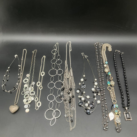 Statement Fashion Necklace Lot of 10 Beaded Silver Gold Tone Heart Pendant