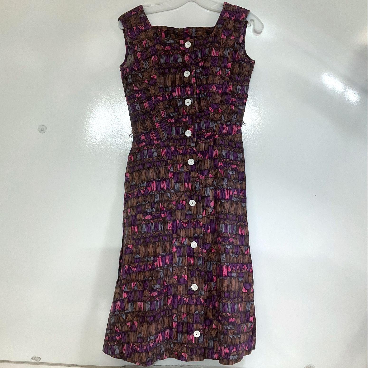 Vintage 70s Koret of California Abstract Print Cotton Shirt Dress Womens Size 12