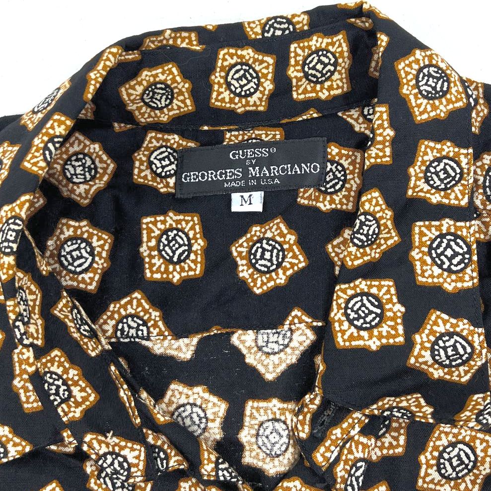 Vintage 90s Guess Marciano Geometric Print Button Up Shirt Made in USA Sz M