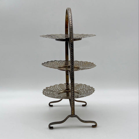 International Silver Co. Silver Plate 3-Tier Serving Stand Tray Pierced 4 Piece